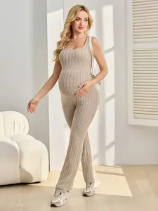 DANLIEN Maternity Maternity Solid Color Square Neck Sleeveless Hollow Out Casual Slim Jumpsuit Maternity Jumpsuit
