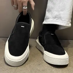 Suede Slip-Ons Men's Oatmeal/Black｜Chunky Sole Commute & Daily Wear