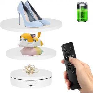 Remote Motorized Rotating Display Stand, Rotating Platform with 5.74/7.08/8.66in Covers, 3 in 1 Turntable with Battery for Live Streaming Video Shoot Photography