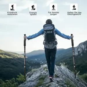 Trekking pole for outdoor hiking with four adjustable sections, lightweight aluminum alloy body and anti-slip handle, perfect for mountain trekking, camping trips and outdoor exploration