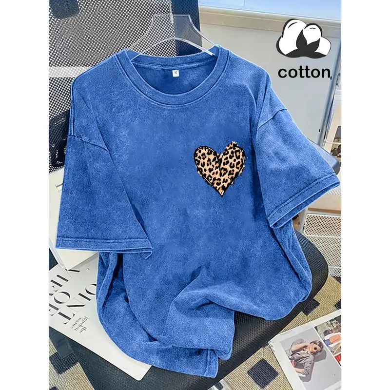 Men's 100% Cotton Vintage Geometric Heart Graphic T-Shirt - Contrast Collar, Casual, Round Neck, Crew Neck (Clean Classic Line), Loose Fit, Slight Stretch, Short Sleeve, Elegant Streetwear Top, Regular Length (Do Not Dry Clean)