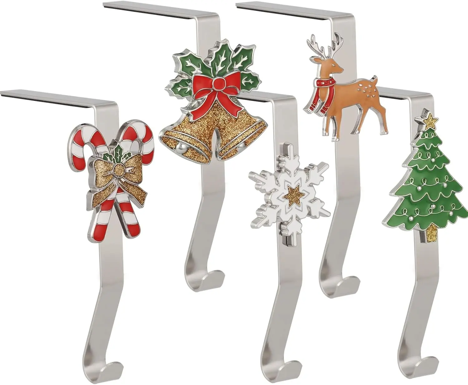 Baseo Set of 5 Stocking Holders for Mantle - Christmas Stocking Hangers for Fireplace Christmas Stocking Hangers for Mantel Stocking Hooks for Fireplace Stocking Holders for Christmas Decoration