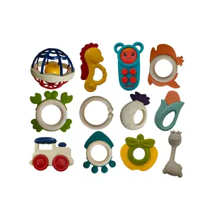 New Baby Rattle Maracas Sensory Bag Set Multi-Piece Teething Bell Handbell Soft Rubber Fitness Ball Infant Toy Set 12 Pieces