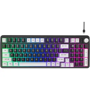 96% Wired Gaming Keyboard,Creamy Membrane Quiet Silent Keyboard with Number Pad & Volume Knob,Light Up Computer USB Teclado for PC Desktop  Office