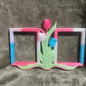 Epoxy Resin Double Picture Frame Tulip Design with Colorful Floral Motif Red White and Blue Decorative Artwork for Home Decor