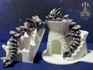 3D Printed Baby Wolf Dragon Figurine in Funfetti Glitter and Multicolor Filament fidget toy