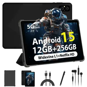 POWMUS 10.1 Inch Digital Android 15 Tablet, Octa-Core Processor, HD IPS Display, Widevine L1 & Netflix HD Support, Essential Bundle with Case, Stylus, Cable & Earphones, 5G WiFi, 8000mAh Battery, Portable PC for Streaming & Study - Black