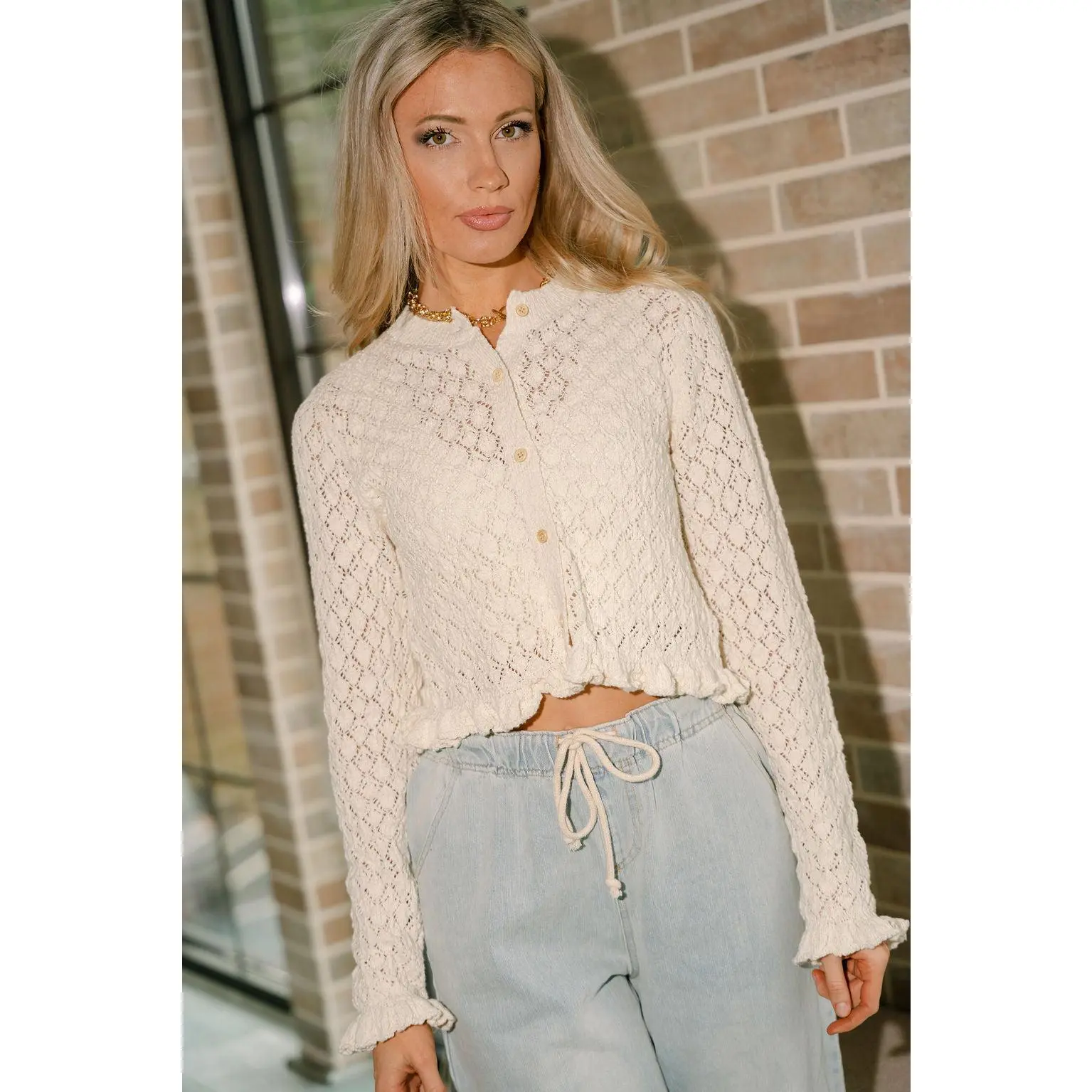 Maia Cream Crochet Knit Cardigan