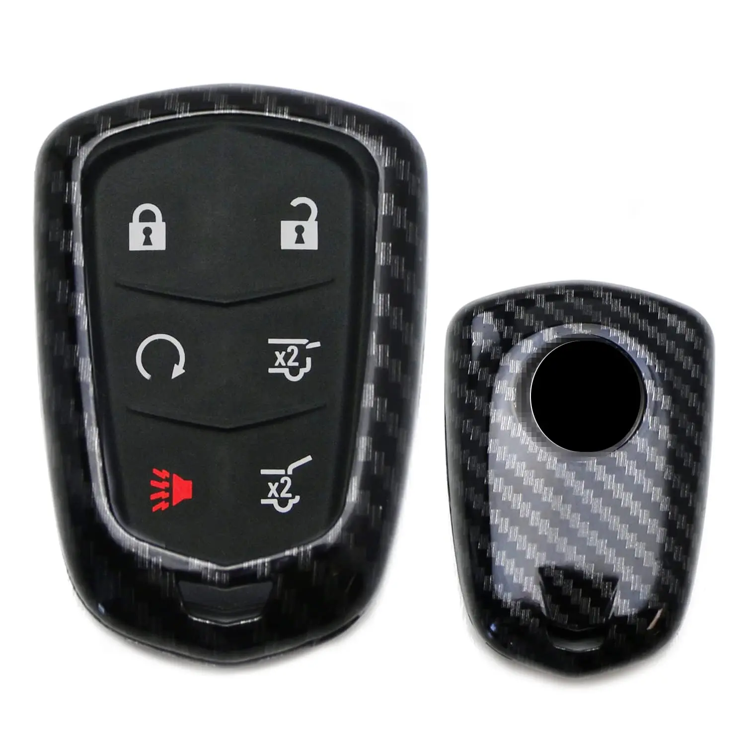 iJDMTOY Exact Fit Glossy Finish Carbon Fiber Pattern Key Fob Cover For 2015-19 Cadillac ATS CTS CT6 ELR XTS XT5 SRX Escalade (Please verify your actual key before buying)