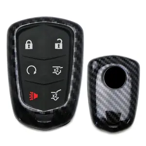 iJDMTOY Exact Fit Glossy Finish Carbon Fiber Pattern Key Fob Cover For 2015-19 Cadillac ATS CTS CT6 ELR XTS XT5 SRX Escalade (Please verify your actual key before buying)