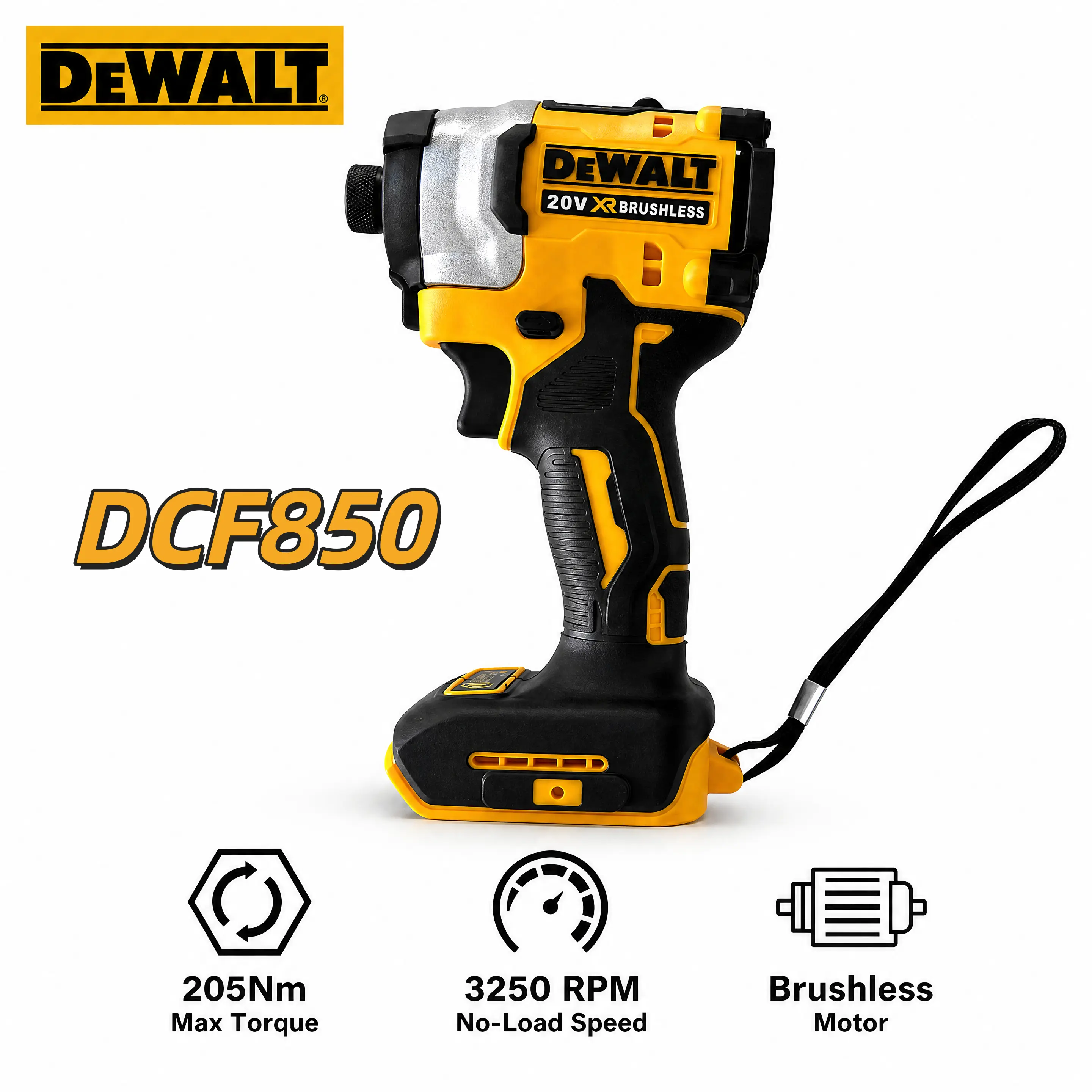 DEWALT DCF850 20V Brushless Mini Impact Driver, 205Nm 4 Variable Speed Short Body Lithium Screwdriver, Self-Tapping Screw Installation Tool, For Professional Tradesmen & Household DIY Projects