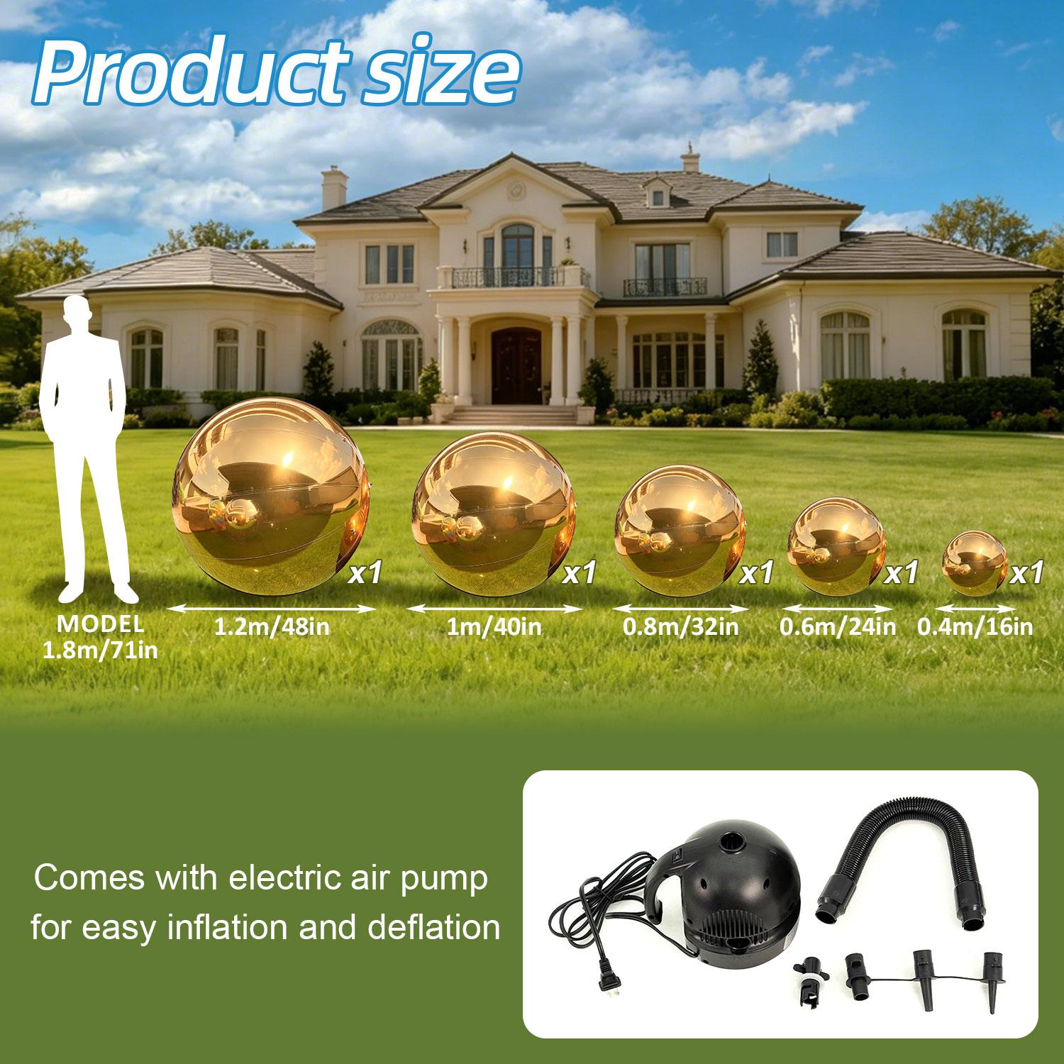 5 PCS Reflective Iridescent Silver Metallic Inflatable Mirror Ball Balloons Set with Pump - Reusable Giant PVC Spheres, Lightweight Party Decor for Festival, Outdoor Garden Home Supplies