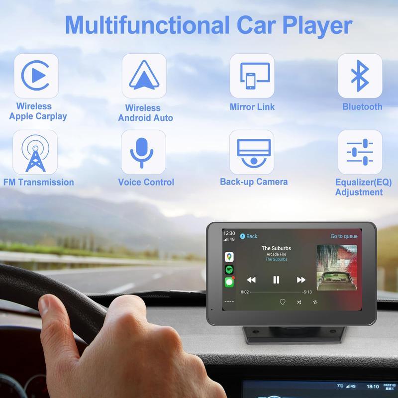 Paslda New Year gift-2026 Portable Carplay Screen 7-Inch IPS Touchscreen with Landscape & Portrait Modes Wireless Carplay Android Auto Suction Mount Mirror Link HD Touch Easy Install Rear View Camera Compatible with Most Cars