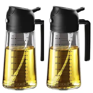 2pc Sprayer & Dispenser Glass Bottle For Kitchen –16oz/470ml, BPA-Free Air Fryer Accessory–For Cooking, BBQ, Baking & Salad(PACK OF 2)