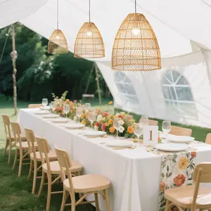 Set of 3 Handwoven Rattan Pendant Light Shades – Boho Natural Cone Lampshade Covers – 16", 18", 20" Tall – Shades Only