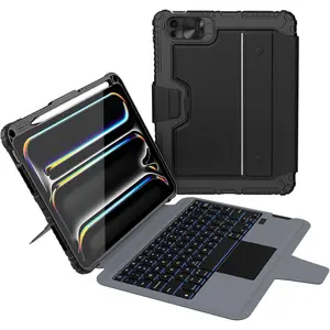 iPad Pro 11 inch (M5, 2025/M4,2024) Case with Detachable Keyboard, Magic Trackpad, 7 Colors Backlit, Portrait/Landscape Modes, Rugged Keyboard Case for iPad Pro 11" 5th Gen, Black