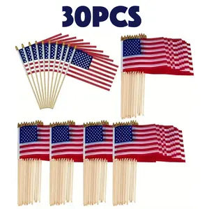 30 Pack Small American Flags on Stick Mini US Handheld Flags Tear Resistant Polyester USA Flag with Kid Safe Gold Finial 4th of July Decorations 2026