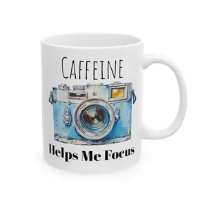 Caffeine Helps Me Focus Mug, Camera Mug, Photography Mug, Funny Mug, Camera Coffee, Gift for Photographer