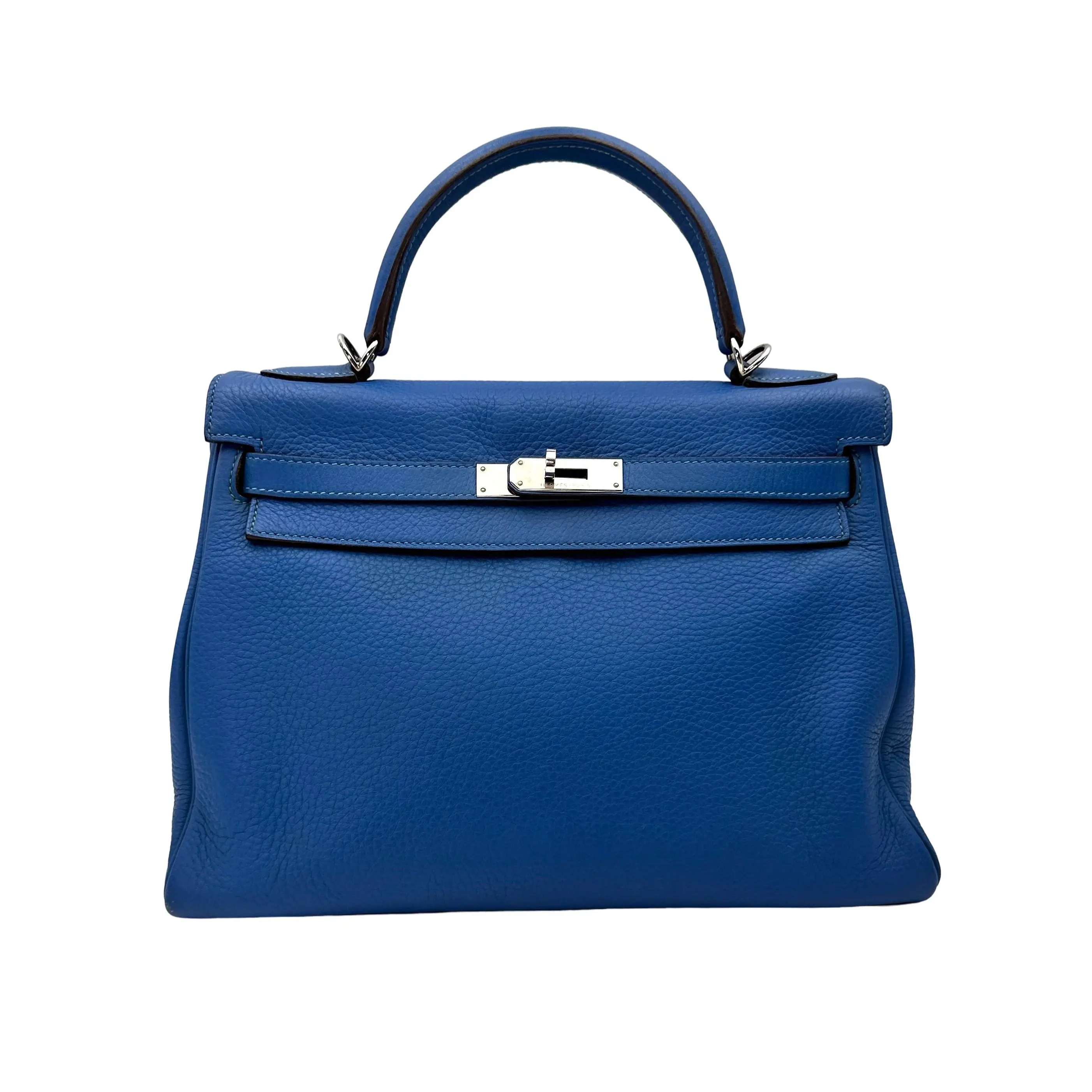 Pre-owned HERMÈS Togo Leather Shoulder Bags Hermes Kelly32 Blue Top Handle Bag With Silver Hardware 2011 HR139