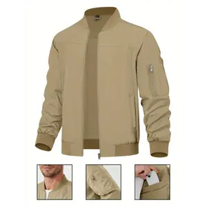 Men's Bomber Jacket Lightweight Casual Spring Fall Windbreaker Softshell Coat With Pocket