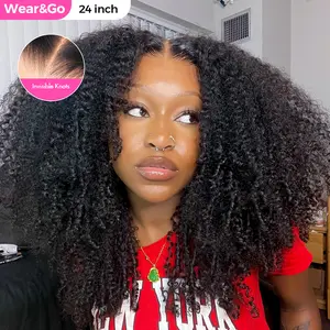 CurlyMe Human Hair Pre-Bleached Afro Kinky Curly 7x5 Pre-cut HD Lace Front Wear Go Wig Pre Plucked - Natural Black Shipping in 24H Outdoorfun