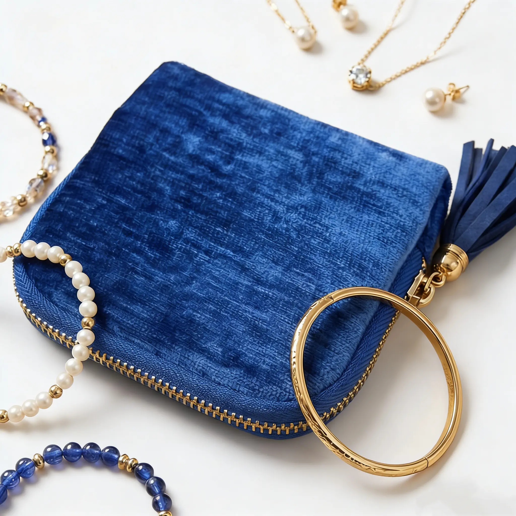 Durable Lightweight Travel Jewelry Organizer Pouch with Tassel Zipper - 5-Section Velvet-Lined Anti-Scratch Box, Secure Closure for Rings, Earrings, Bracelets, Necklaces (Beauty, Glam Office Stationery Gift Accessory)