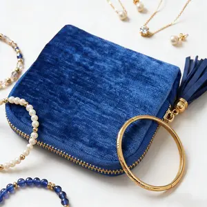 2026 Portable Travel Jewelry Case Velvet Organizer with 5 Compartments Satin Lining Tassel Zipper Anti-Scratch Pouch for Rings Bracelets Necklaces Earrings Compact Jewelry Roll Luxury Gift for Women Perfect for Travel Christmas Birthday