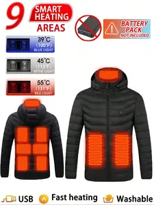 Men's Casual Solid Color Long Sleeve Cotton Jacket, Winter Fitted Heated Coat, Warm Thermal Outerwear for Cold Weather