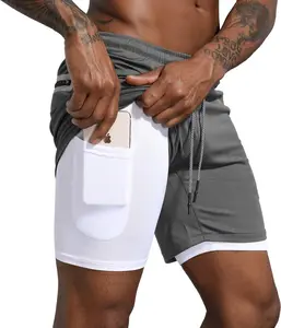 Leidowei Men's 7" 2-in-1 Fitted Sports Shorts, Lightweight Breathable Stretch Workout Shorts with Zipper Pockets for Running, Training, Comfortable Breathable Men's Sports Shorts, Dri Fit Men's Sports Shorts