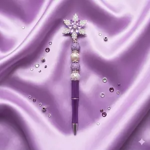 DIY Extended Rod Beadable Purple Pen with Sparkling Gemstone Star Top for Creative Writing Projects
