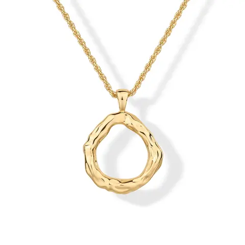 PAVOI 14K Gold Plated Dainty Statement Pendant Necklaces for Women - Hammered Circle Beachy Summer Conch Seashell Pendants - Knit Tightened Rope Chain Necklace