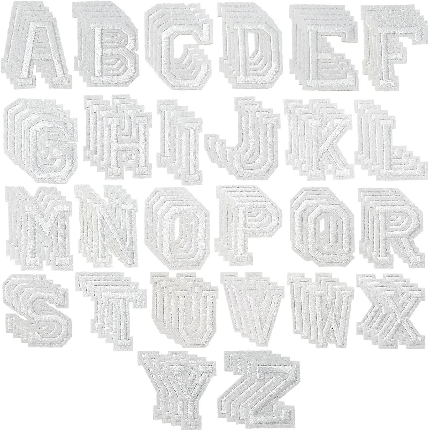104-Pack White Iron-On Letter Patches – 4 Complete Alphabets for Customizing Jackets, Jeans, Bags & Crafts – Embroidered Fabric Letters