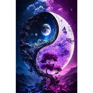 1PCS Yin Yang Diamond Painting Kits for Adults Starry Night Moon Tree 5D DIY Rhinestone Embroidery Arts