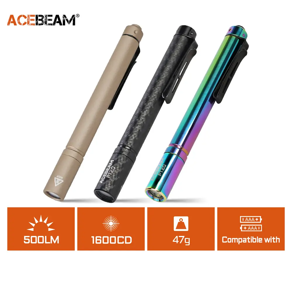 ACEBEAM PT20 Rechargeable LED Flashlight - Compact Pen, 500 Lumens Aluminum Alloy EDC Handheld Torch, 2 AAA Portable Outdoor Torch Lights with Clip for Camping, Home Improvement,familyfun