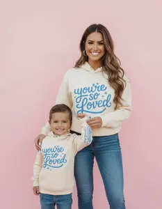 Mommy and Me Beige Hoodies, You’re So Loved by Mom & Dad
