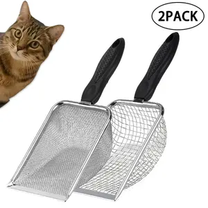 Heavy-Duty Stainless Steel Cat Litter Scoop & Reptile Sand Sifter 2mm & 5mm Mesh Waste Remover with Non-Slip Handle Durable Litter Box Shovel for Lizards Snakes Terrarium Bedding Cleaning