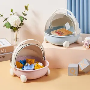Transparent Multi-Functional Desktop Organizer, Bjd Doll Stroller Storage Box, Flip Cover Push Cart for Snacks Toys
