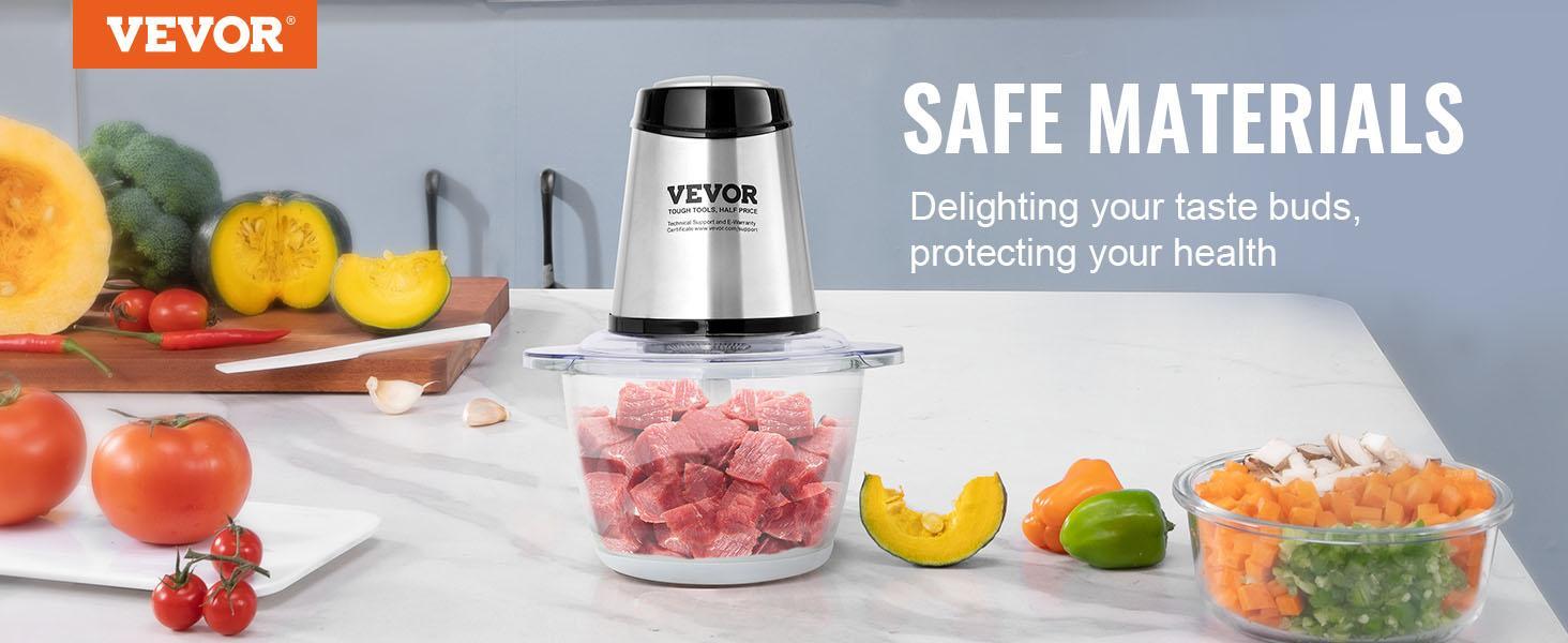 VEVOR Food Processor, TikTokShopBlackFriday, Electric Meat Grinder with 4 Stainless Steel Blades, 400W Electric Food Chopper, 5 Cup Glass Bowl, 2 Speeds Food Grinder for Baby Food, Meat, Onion, Vegetables