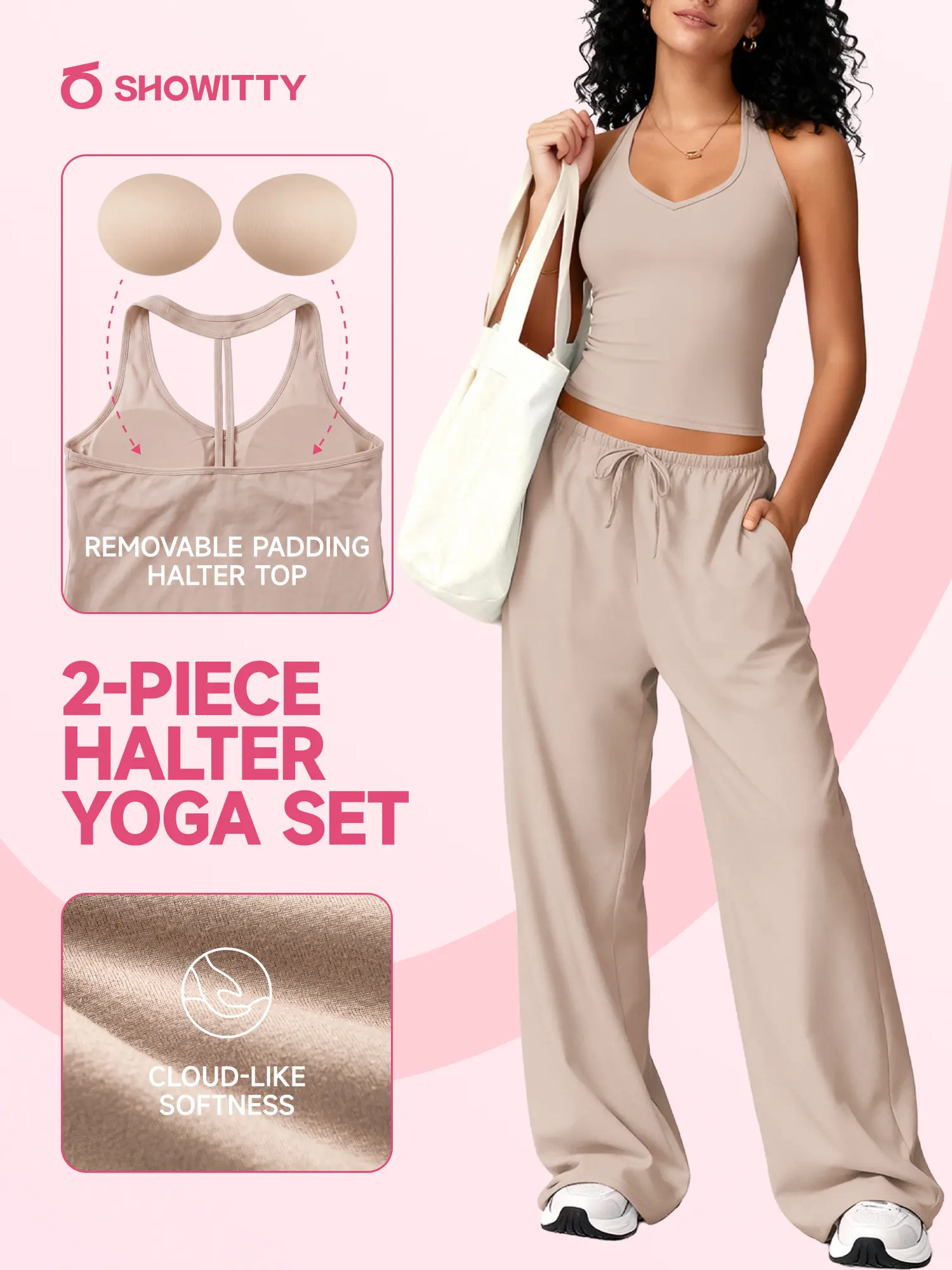 SHOWITTY Womens 2 Piece Lounge Set Built-in Bra Tank Top & Wide Leg Pants with Pockets Open Back Casual Outfit (Summer Ease Collection)