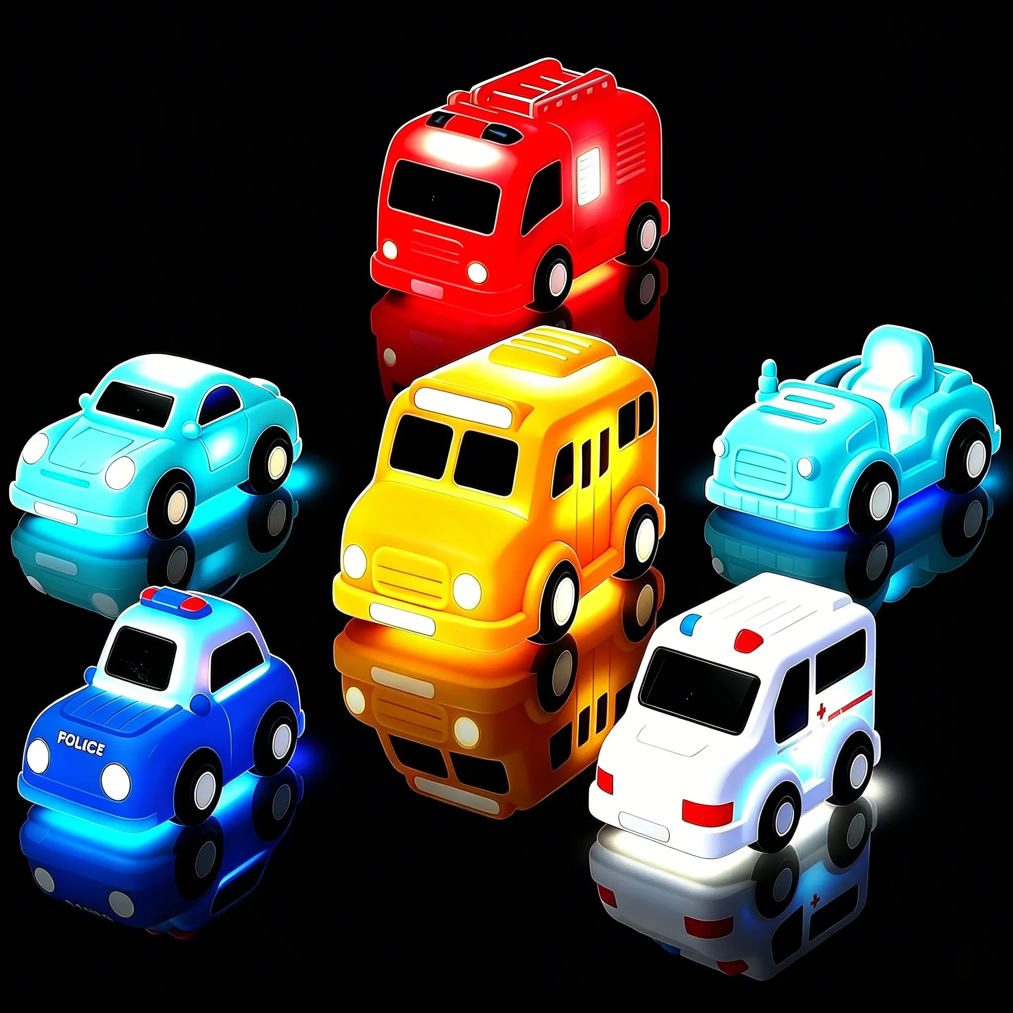 Water Activated Flashing Color Bath Toys Set, 6-Piece Toy Car & Vehicle Design, Fun Interaction Bathtime Accessories for Kids, Ideal Gift