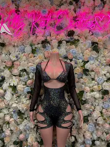 Bottlegirl Outfit Black Metallic Bodysuit