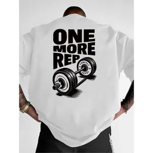 Men's Funny Gym Workout T-Shirt - "ONE MORE REP" Weightlifting & Dumbbell Print, Athletic Fit Round Neck, Breathable Summer Tee for Bodybuilding, Weightlifting & Casual Fitness Apparel - Gym Shirts for Men