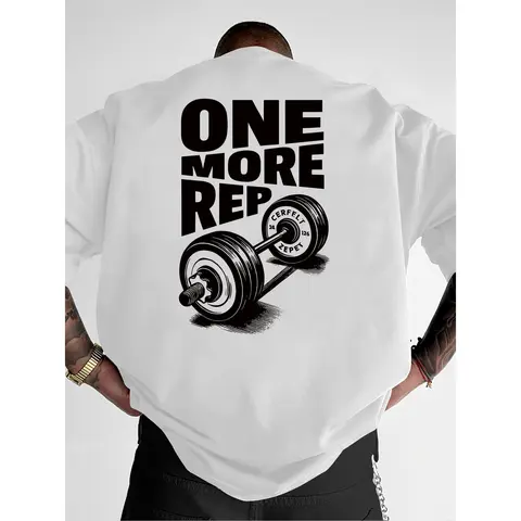 Men's Funny Gym Workout T-Shirt - "ONE MORE REP" Weightlifting & Dumbbell Print, Athletic Fit Round Neck, Breathable Summer Tee for Bodybuilding, Weightlifting & Casual Fitness Apparel - Gym Shirts for Men