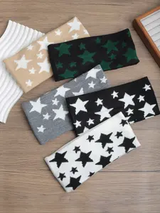5pcs Autumn Winter Knitted Five-Pointed Star Hairbands, Headband Set, Fashionable Warm Headbands for Daily Use & Sports, Versatile Face Washing Accessories