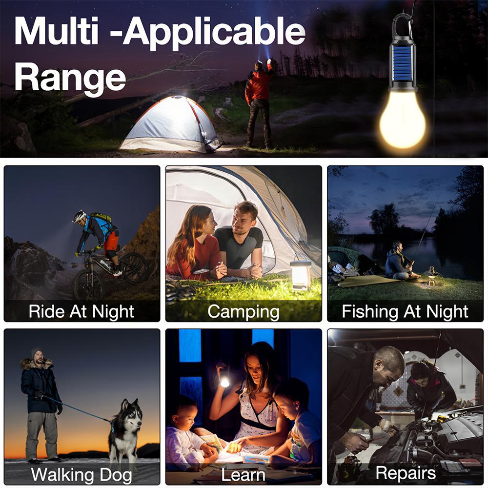 Solar USB Rechargeable LED Camping Lantern - Folding Hanging Light with Clip & Hook, Portable Waterproof Lantern for Tents, Outdoor Camping, Hiking & Emergency Use, Compact & Lightweight for Home Backup