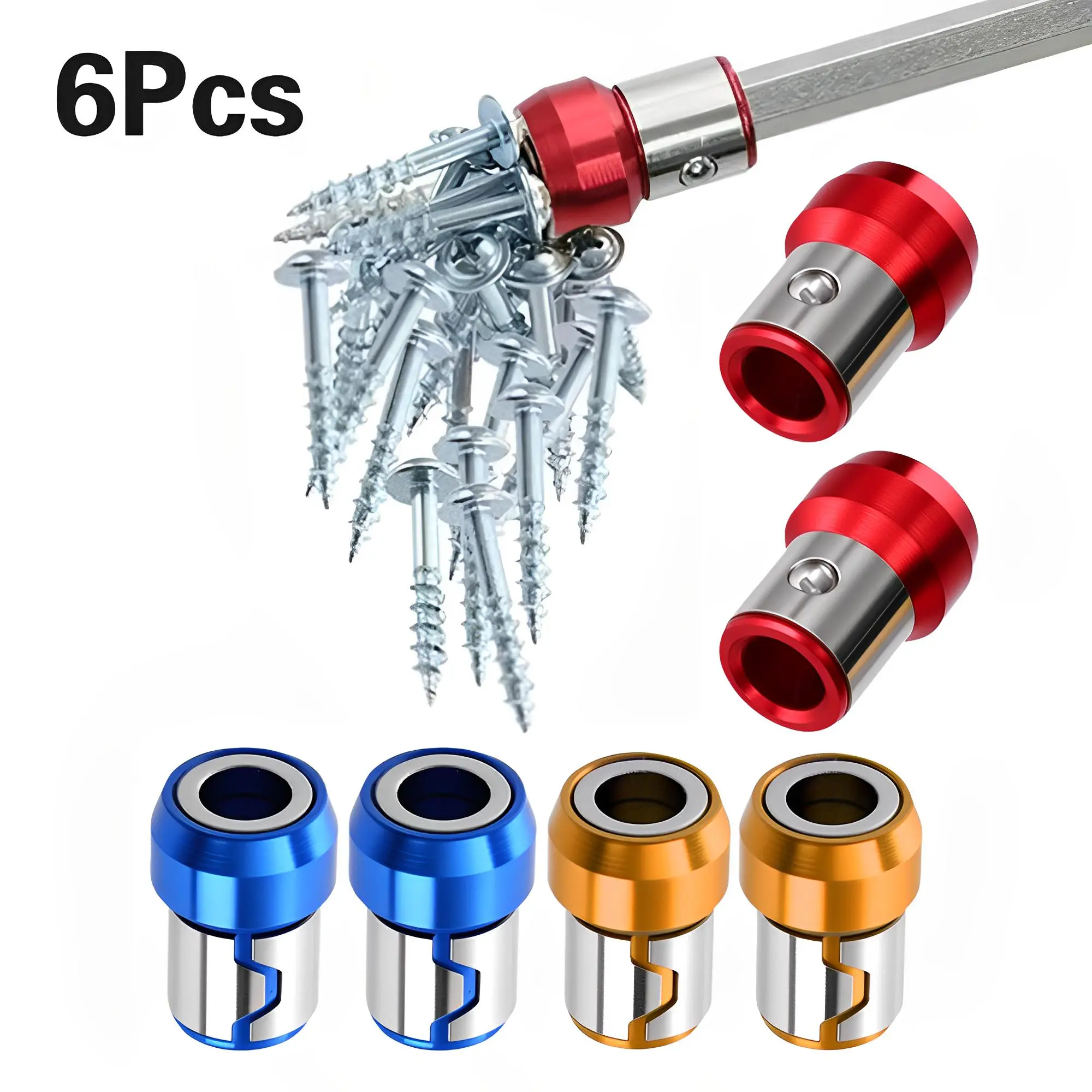 6 Pcs 1/4 Inch/ 6.35 mm Universal Magnetic Screw Ring Bit Magnetizer Ring Metal Magnetizer Screw, Removable for Hex Screwdriver and Power Bits