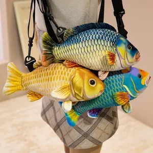 Realistic Koi Carp Fish Plush Toy Bag, Girls Shoulder Crossbody Bag, Soft Stuffed Doll Purse, Cute Animal Design