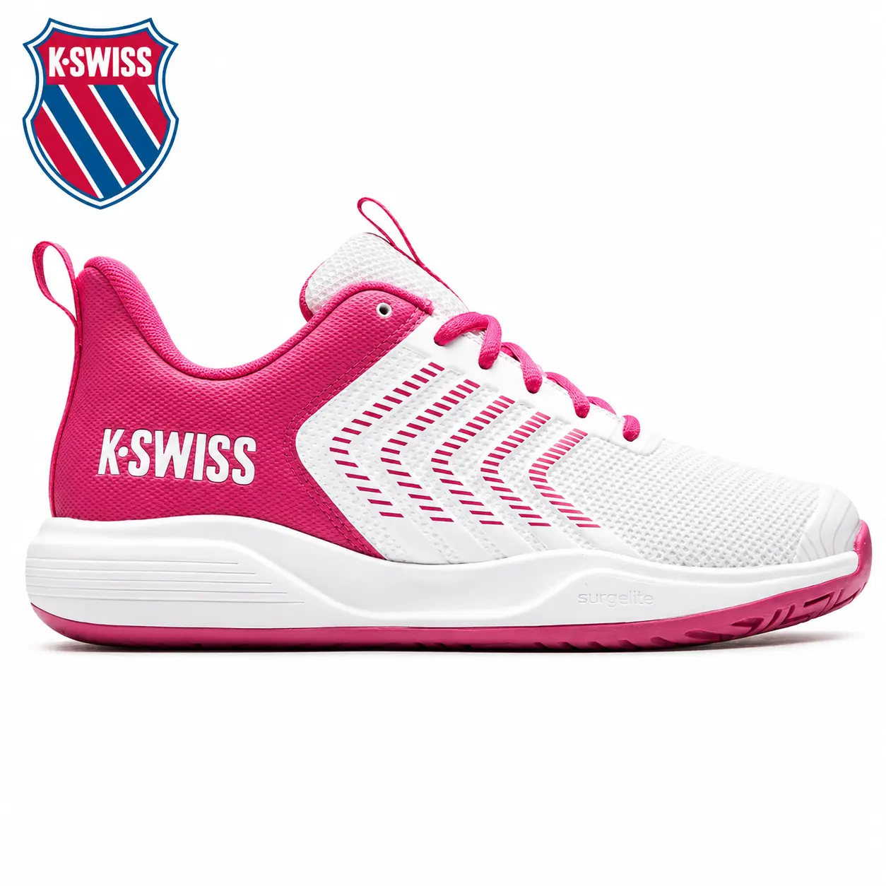 K-Swiss Women Ultrashot Light Pickleball Tennis Sneakers | White/Red Lightweight Stable Lateral Support Court Shoes