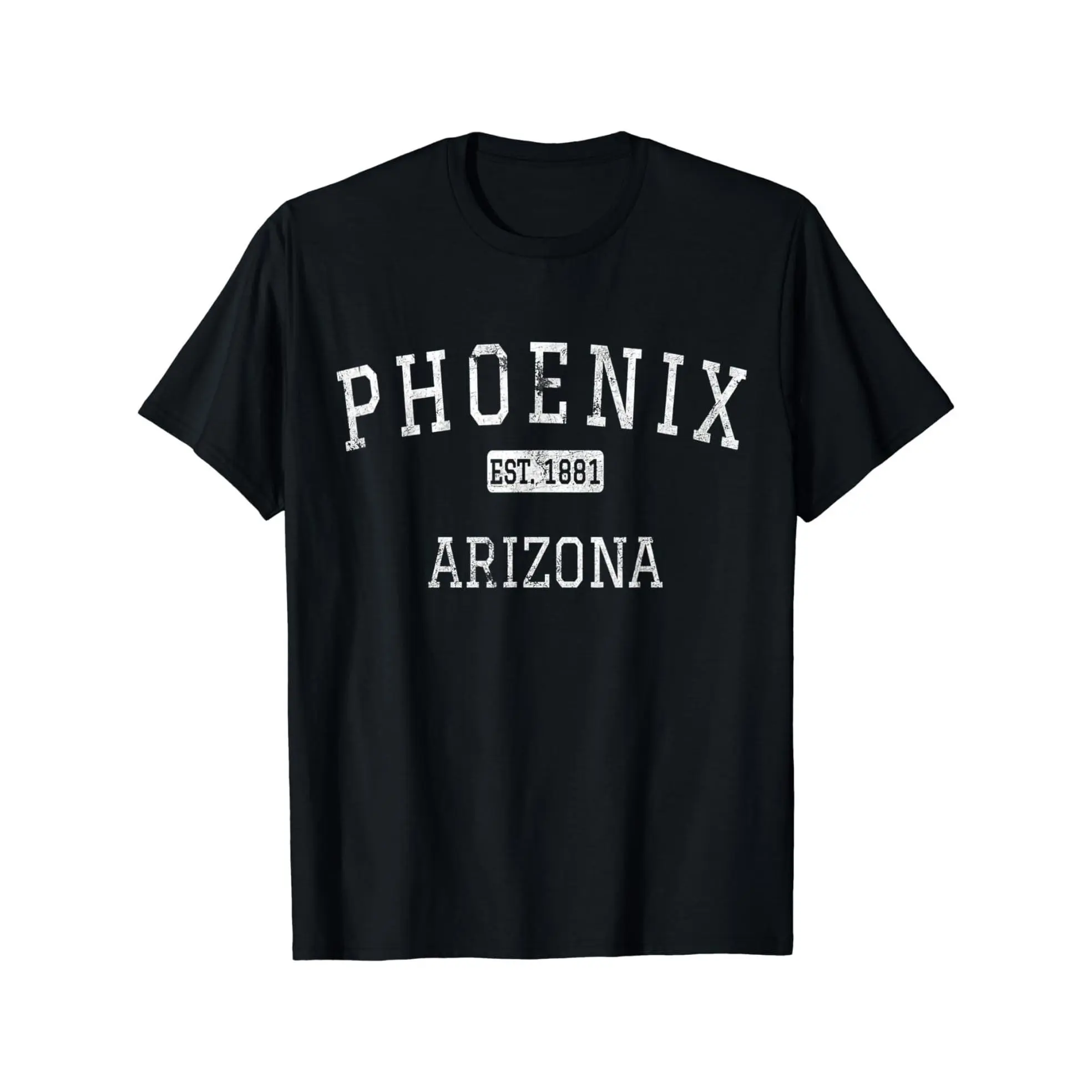 Men's Phoenix Arizona Vintage Cotton Short-Sleeve Round Neck Streetwear T-Shirt - Black with White Soft Hell Star Double Print, Lightweight Breathable Oversize Metalcore Graphic Top for Casual Attire