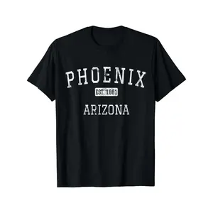 Men's Phoenix Arizona Vintage Cotton Crew Neck T-Shirt, Black with White Soft Hell Star Double Print, Lightweight Breathable Oversize Metalcore Graphic Tee for Casual Attire, Versatile Menswear Top graphic tee men's t shirts